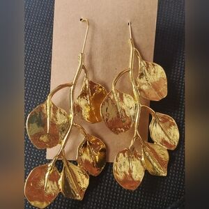 Zara gold toned leaf statement earrings
